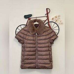 Martha Stewart Toasted Taupe Puffer Jacket with Detachable Faux Fur Collar
